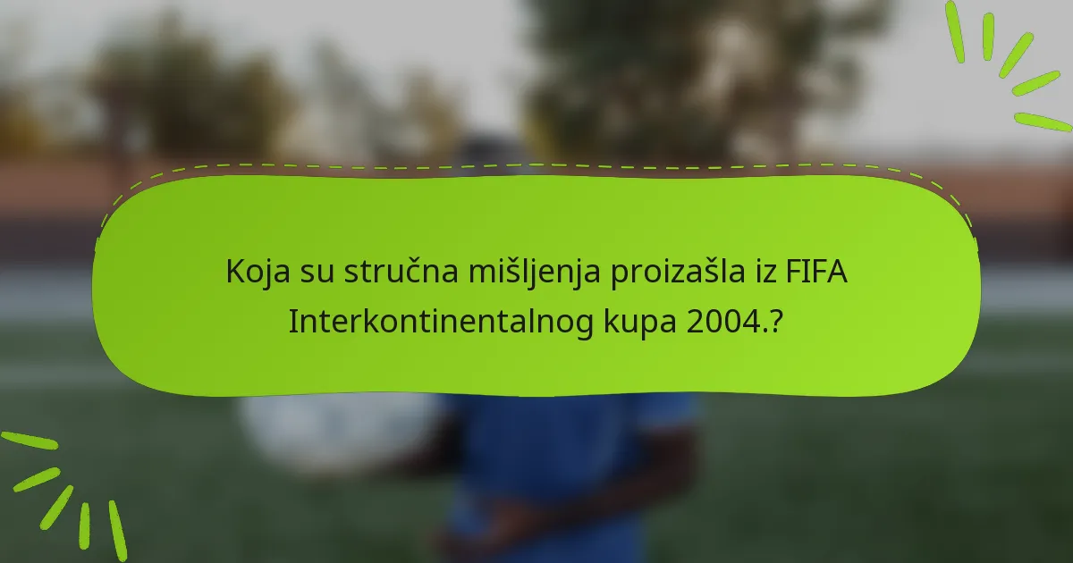 Koja su stručna mišljenja proizašla iz FIFA Interkontinentalnog kupa 2004.?
